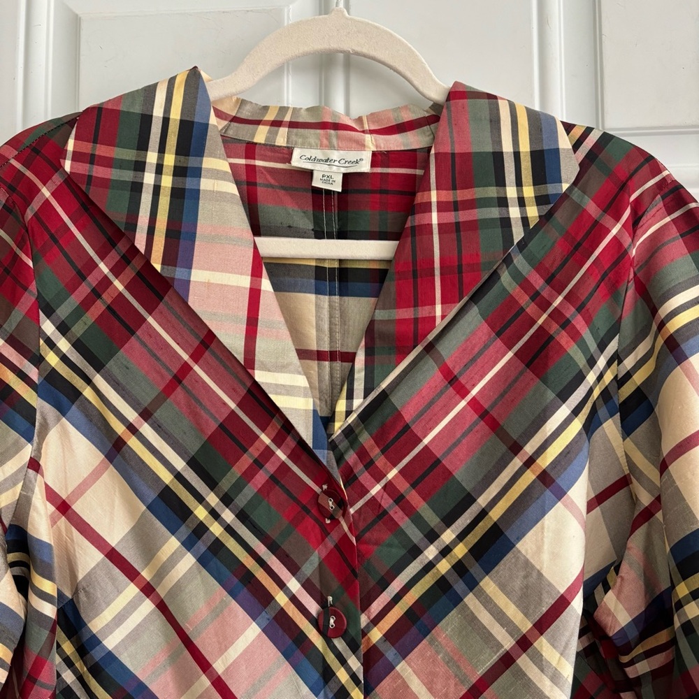 ❤️2/$15 or 3/$21❤️Coldwater Creek Plaid Silk Button-Up Blouse, Size PXL - Picture 2 of 14
